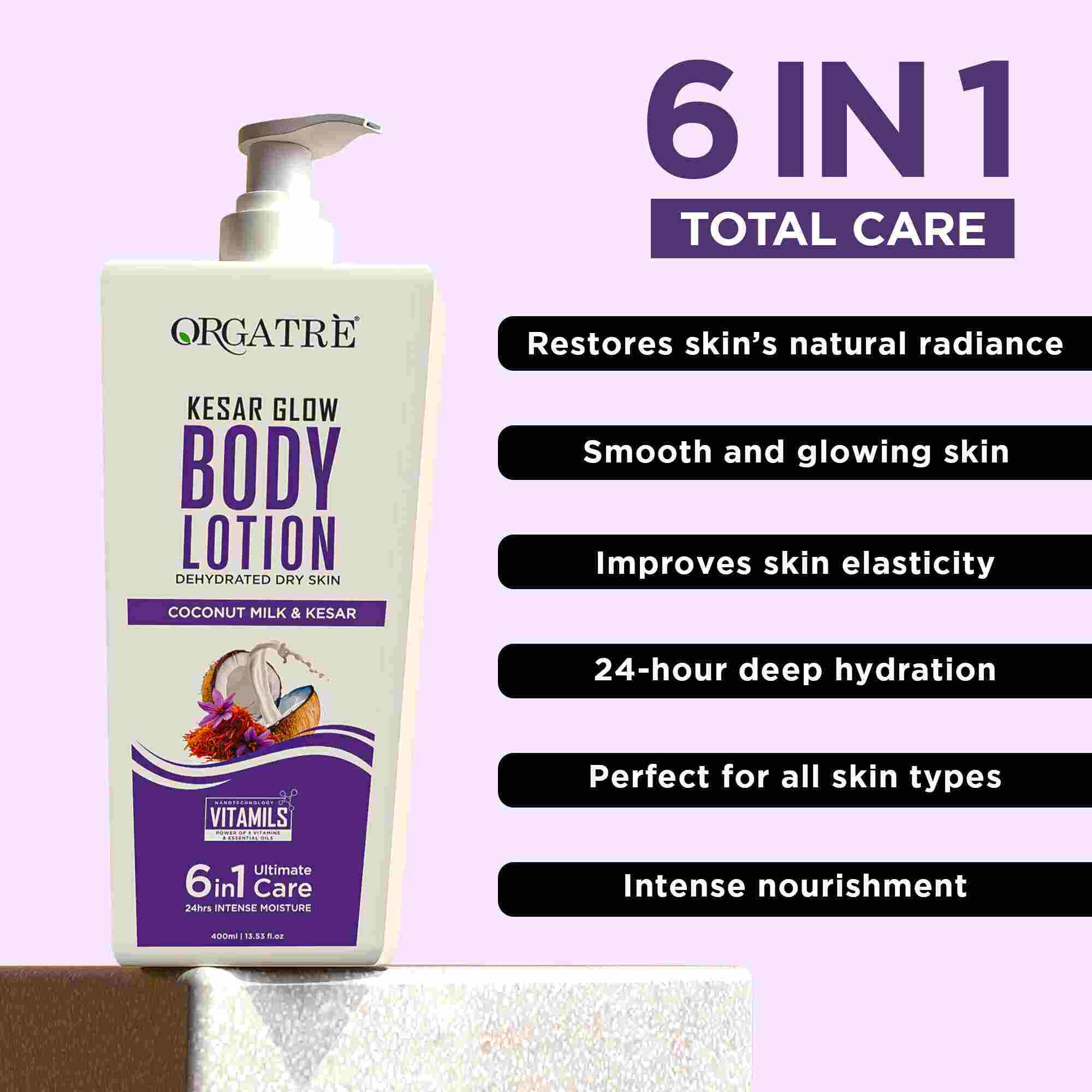 Kesar Glow Body Lotion for Dry Skin | 24-Hour Intense Moisture