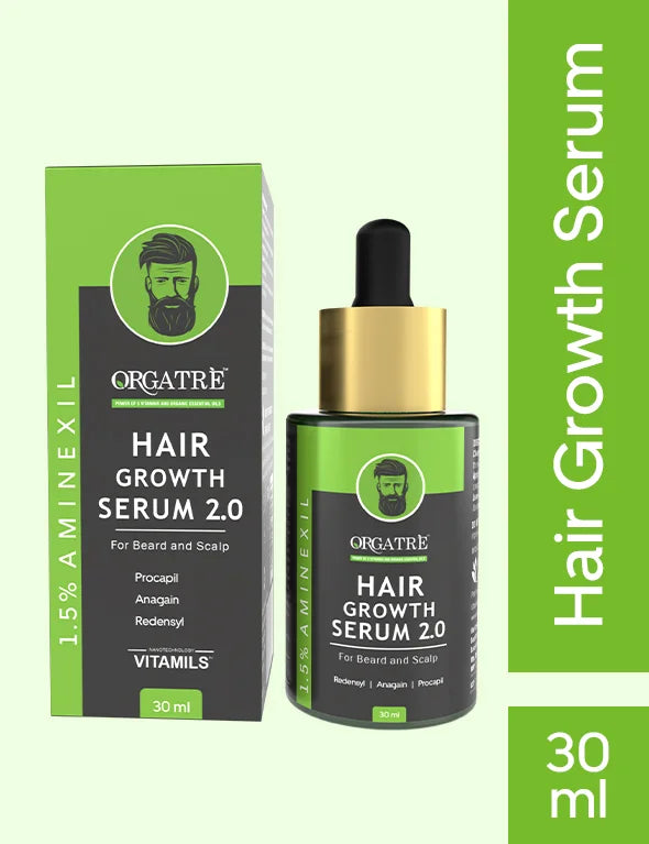 Orgatre Hair Growth Serum 2.0 (30ml) | Anti Hair Fall Serum for Beard and Scalp