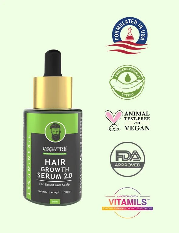 Orgatre Hair Growth Serum 2.0 (30ml) | Anti Hair Fall Serum for Beard and Scalp