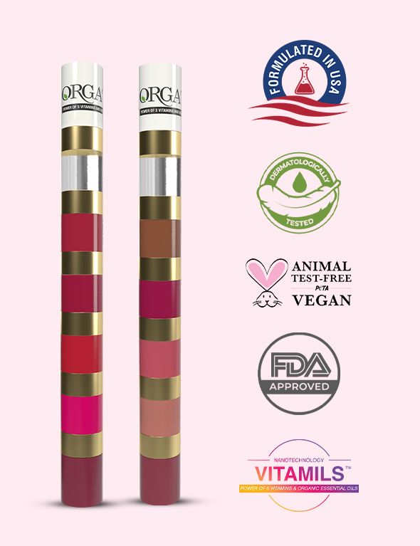 Orgatre Lush Lips Combo 5 in 1 Multicolor Liquid Lipstick With Gloss (Nude + Classic)